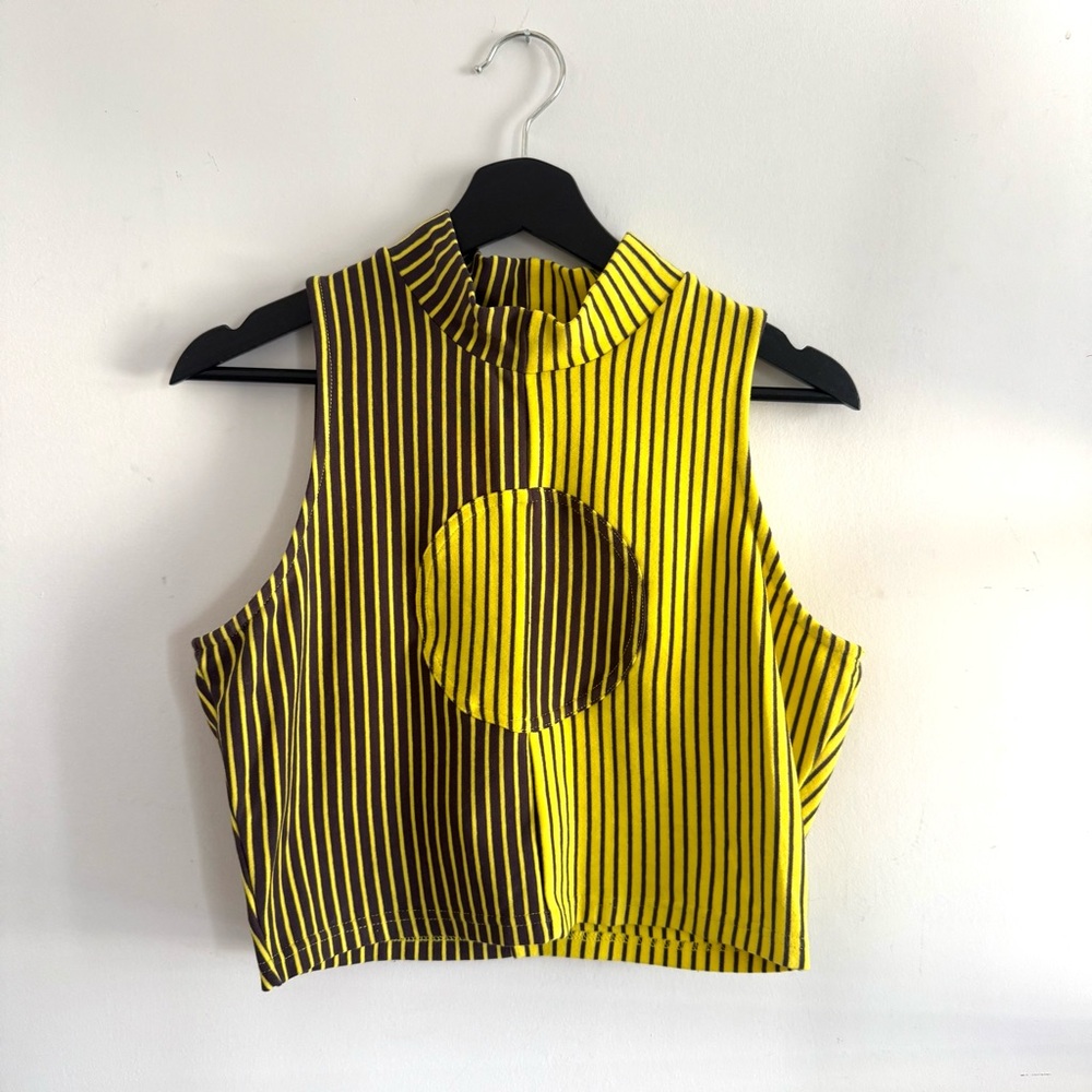 Fashion Brand Company Banana DNA Striped Yellow Sleeveless Crop Top